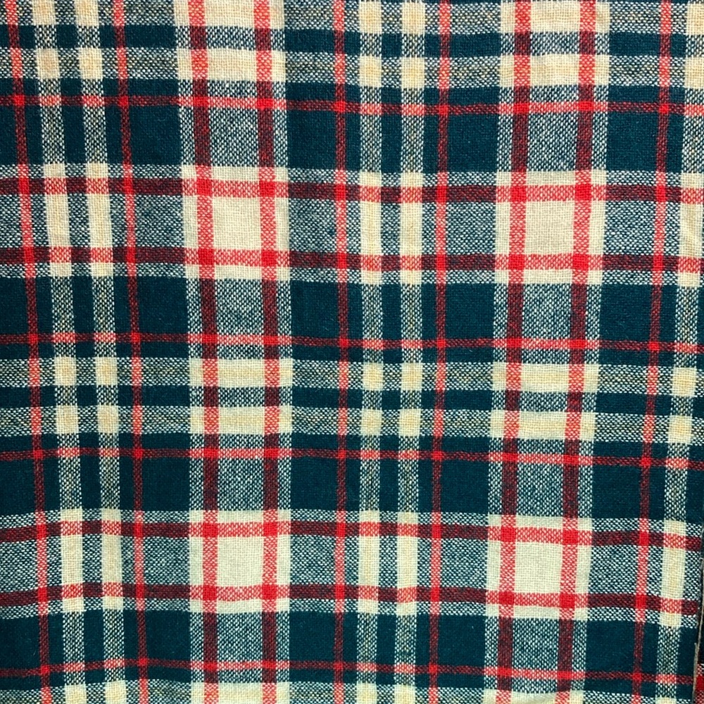 Vintage wool evergreen, red clean plaid. 55 x 55. 404